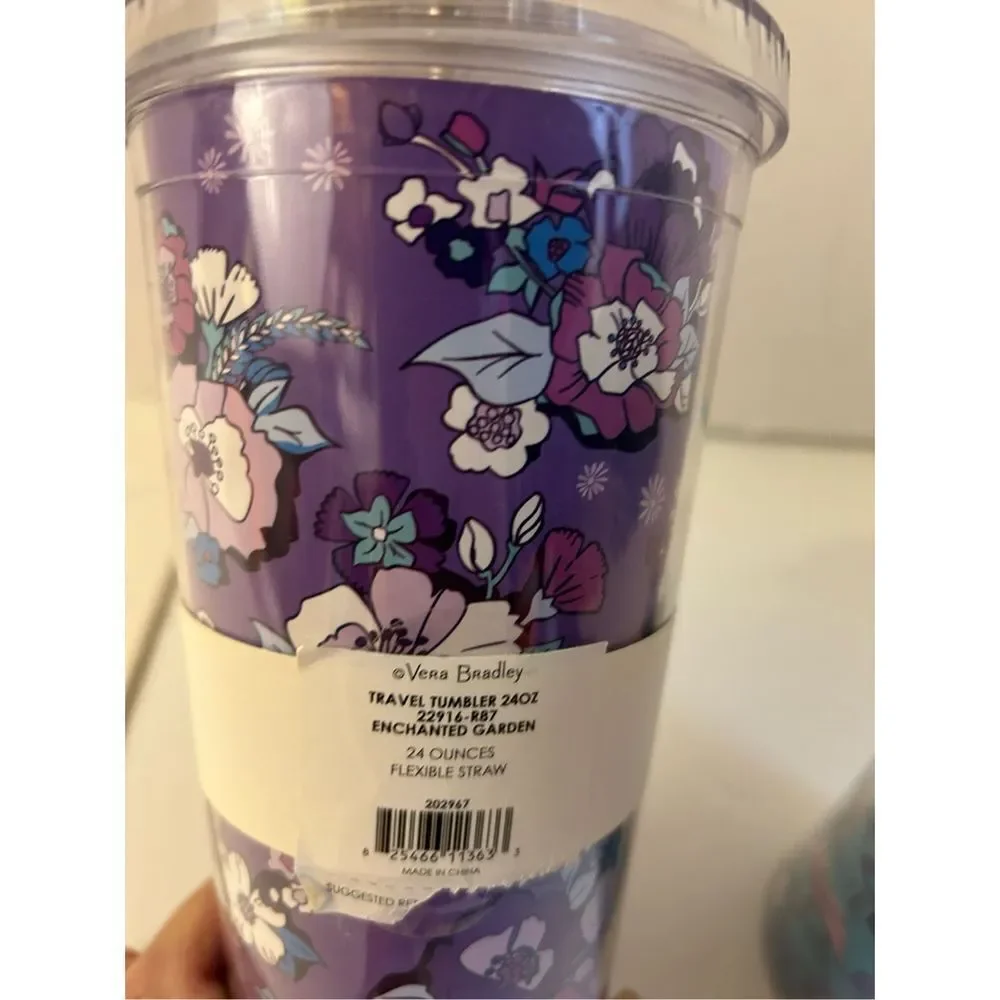 Vera Bradley‎ tumbler lot Purple Garden and Enchanted Garden 24 oz NEW
